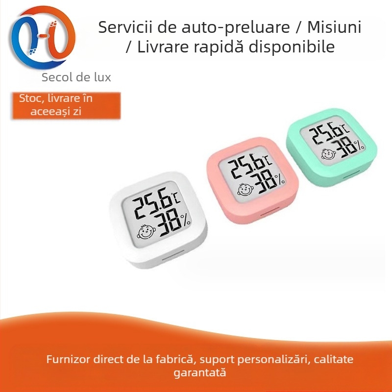 Termostat pentru habitat de reptile și termometru mini cu zâmbet, pentru acvariu cu pești și acvariu de țestoase, model 0726, temperatură interioară și umiditate, baterie CR2032