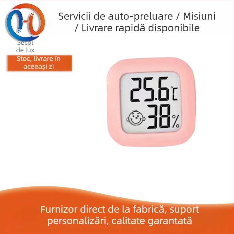 Termostat pentru habitat de reptile și termometru mini cu zâmbet, pentru acvariu cu pești și acvariu de țestoase, model 0726, temperatură interioară și umiditate, baterie CR2032