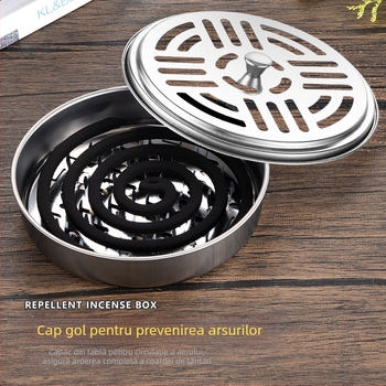 Cutie din oțel inoxidabil pentru spirale repelente țânțari, cu protecție împotriva vântului, reutilizabil, imprimare logo disponibil