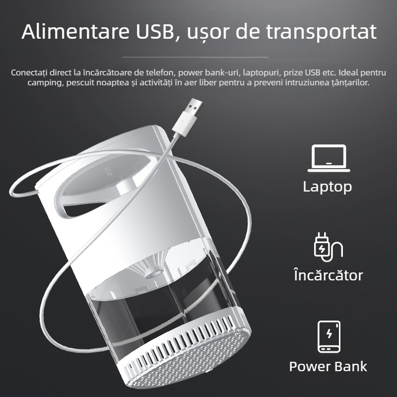 Lampă pentru uciderea țânțarilor, alimentată prin USB, silențioasă, cu metodă de inhalare, potrivită pentru camere de până la 10 m², aromaterapie și repelent pentru țânțari