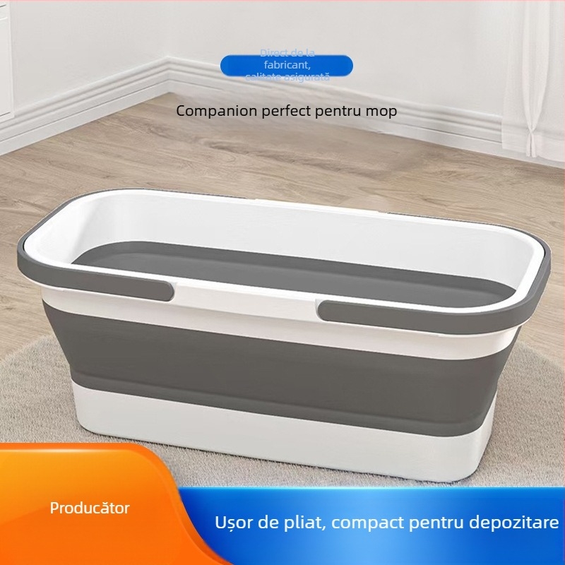 Găleată pliabilă pentru mop, fără atingere, dreptunghiulară, cu mop plat, portabilă, din silicon