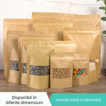Pungă din hârtie kraft cu fereastră, sigilată automat, pentru ambalaje alimentare și cadouri