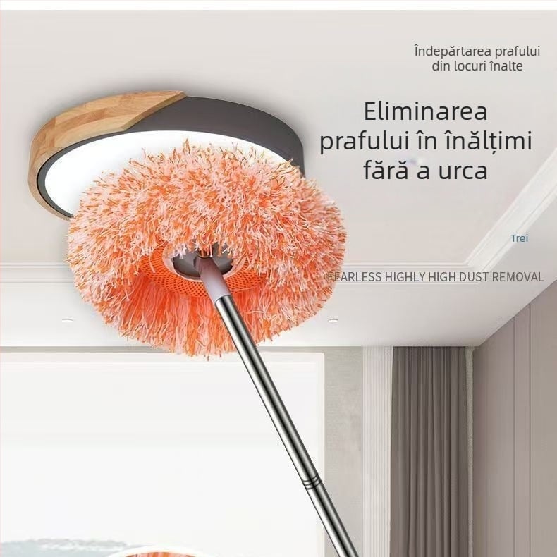 Mop plat cu design de floarea-soarelui, cu capac textil pentru praf (Mop funcțional; Mop plat; lansat în 2023; Greutate brută 1 kg)