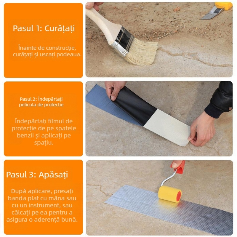 Bandă hidroizolatoare autoadezivă din cauciuc butilic pentru acoperișuri, stratificată, cu nucleu dreptunghiular, membrană PVC etanșantă.