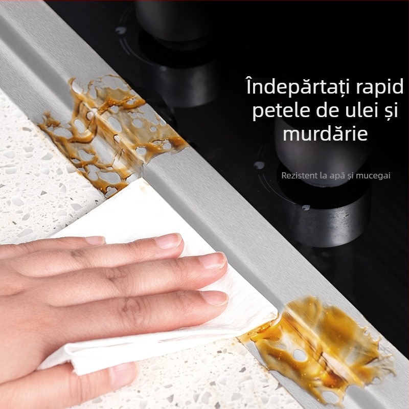 Bandă de etanșare a marginii plitei cu gaz pentru chiuveta bucătărie – folie de aluminiu pentru sigilarea îmbinărilor, stil modern minimalist