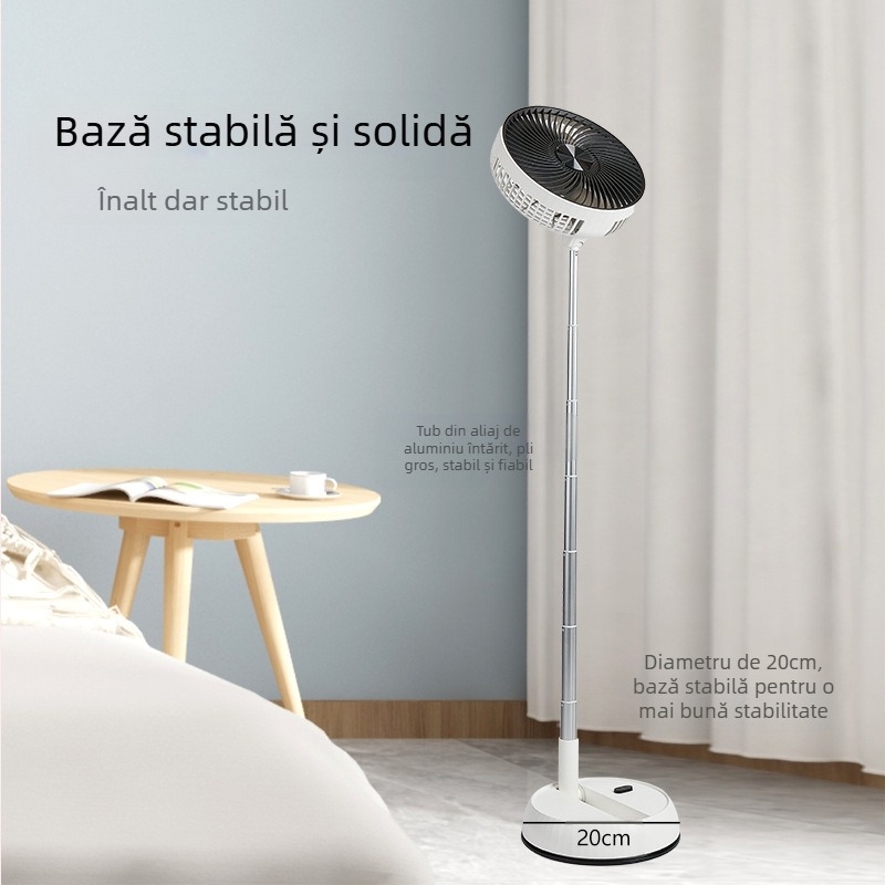 2 în 1 ventilator birou și podea cu oscilație, telecomandă, motor brushless, baterie încorporată 4000–6000 mAh, zgomot sub 36 dB