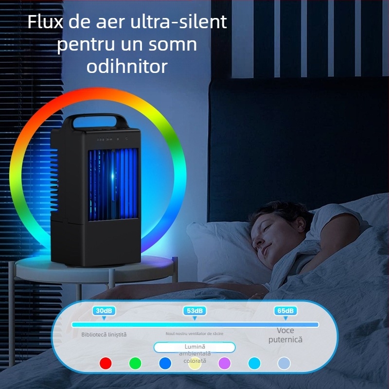 Ventilator USB cu ceață pentru desktop, motor fără peri, 3 viteze, control tactil, zgomot 45–50 dB