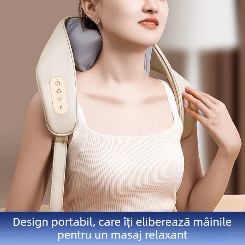 Șal de masaj pentru gât și umeri, cu 4 capete de masaj, terapie cu infraroșu, încărcare reîncărcabilă, funcție de temporizare