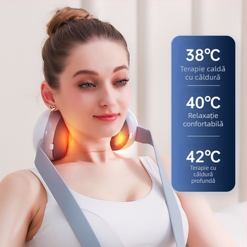 Masajer cervical cu vibrație și compresie caldă, alimentat prin USB, pliabil