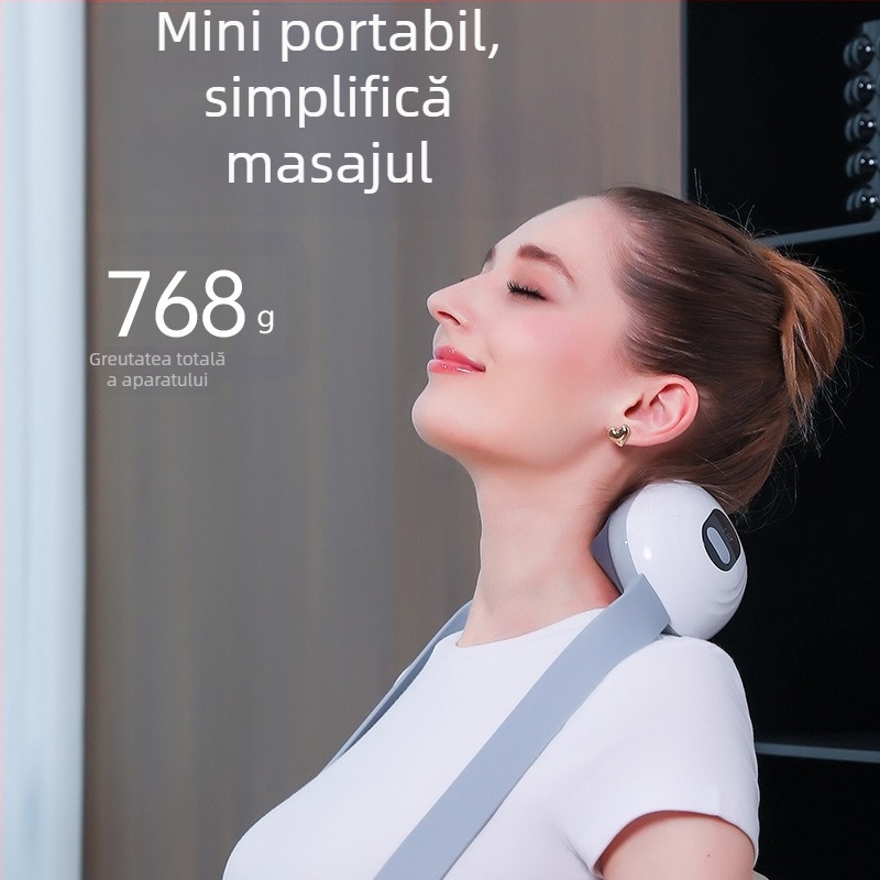 Masajer cervical cu vibrație și compresie caldă, alimentat prin USB, pliabil