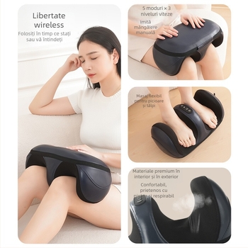 Masajor pentru picioare, design semiacoperit, funcționare automată, încălzire, masaj frământător, temporizator, baterie 2000mAh