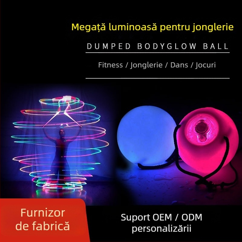 Recuzită de dans cu LED luminoasă – minge LED, activată prin buton, PVC, construcție semi-manuală, minge tip flash, logo imprimat