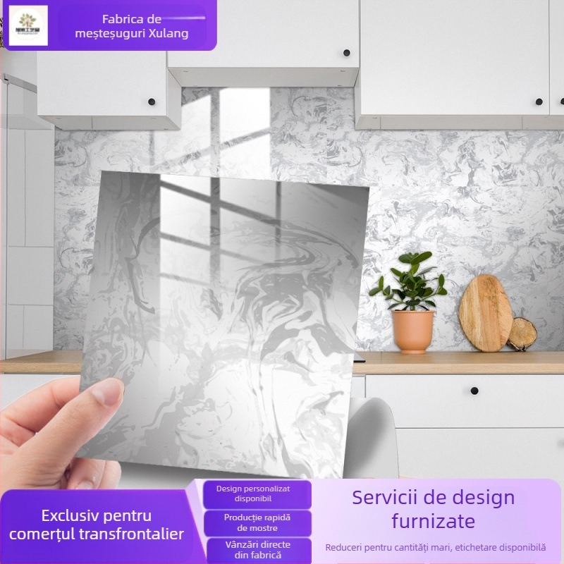 CRM021 Plăci autocolante pentru pereți, cu film Marmură-Cristal, impermeabile pentru bucătărie, decor de casă și renovare