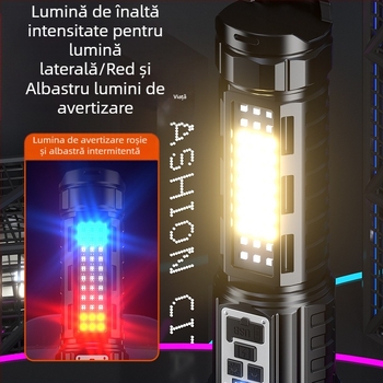 Feron cu laser dublu, focalizare, rază lungă de până la 500 m, 10 W, baterie 3000 mAh, încărcător inclus, LED de avertizare, multifuncțional