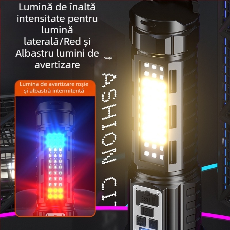 Feron cu laser dublu, focalizare, rază lungă de până la 500 m, 10 W, baterie 3000 mAh, încărcător inclus, LED de avertizare, multifuncțional