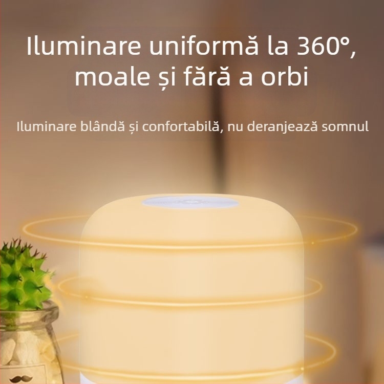 Lampă LED de camping USB reîncărcabilă, 3.7V, 3W, întrerupător tactil, lampă de noapte pentru noptieră