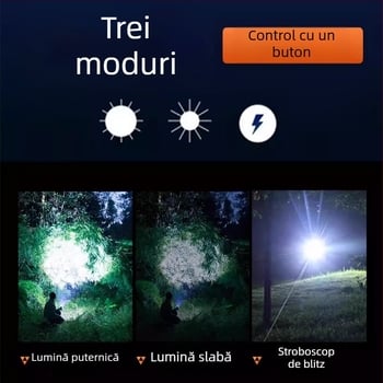 Lanternă de mână pentru exterior, multifuncțională, cu rază lungă de iluminare și iluminare laterală cu laser