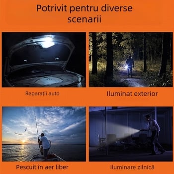 Lanternă de mână pentru exterior, multifuncțională, cu rază lungă de iluminare și iluminare laterală cu laser