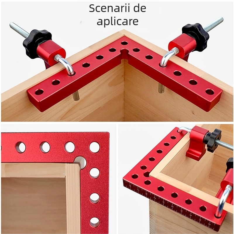 Clema pentru tâmplă din aliaj de aluminiu, bloc de poziționare la 90°, compatibilă cu profile din aluminiu extrudat, tip de calibru