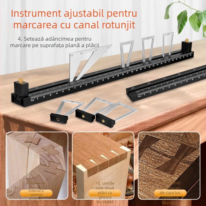 Riglă de marcare pentru tâmplă cu dovetail mortise and tenon – Precizie în desen, scară de marcaj, compatibilă cu mărci private