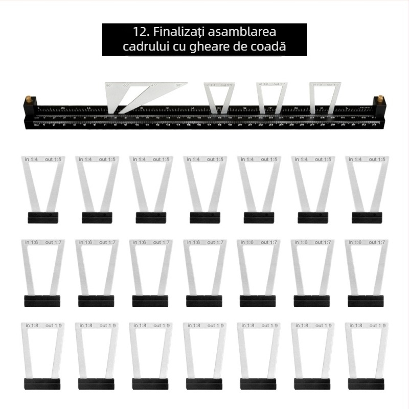 Riglă de marcare pentru tâmplă cu dovetail mortise and tenon – Precizie în desen, scară de marcaj, compatibilă cu mărci private