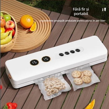 Mașină portabilă de sigilare vid pentru alimente uscate și ud, alimentare USB, 35W/7,4V, carcasă ABS, capacitate 500–1000 ml