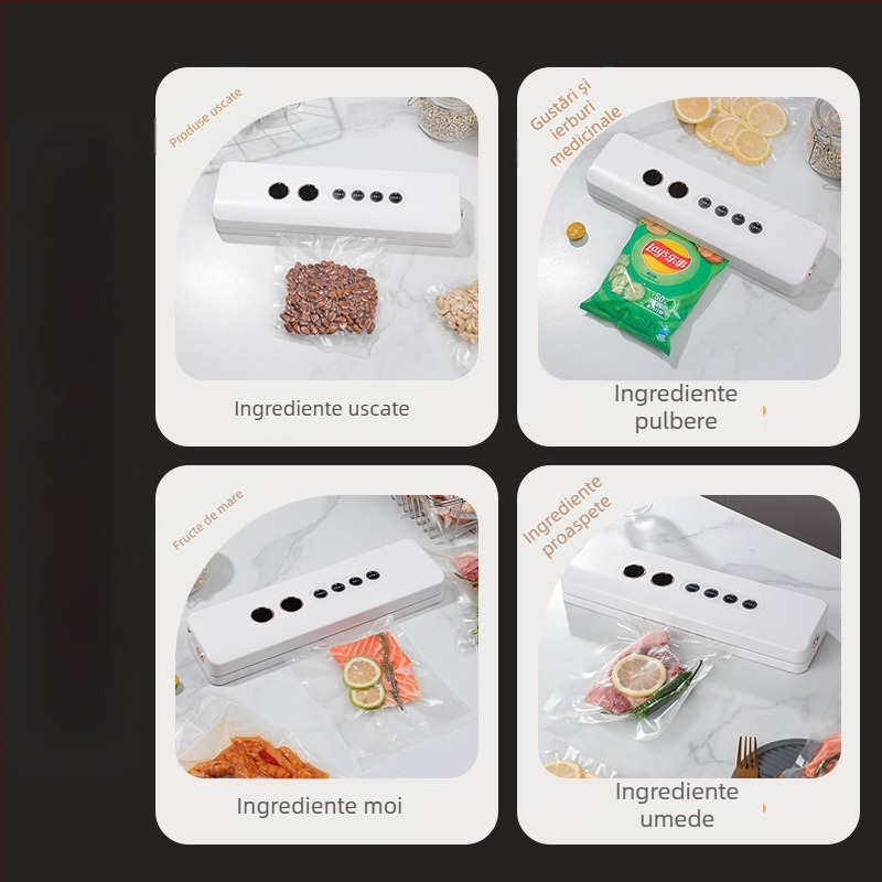Mașină portabilă de sigilare vid pentru alimente uscate și ud, alimentare USB, 35W/7,4V, carcasă ABS, capacitate 500–1000 ml