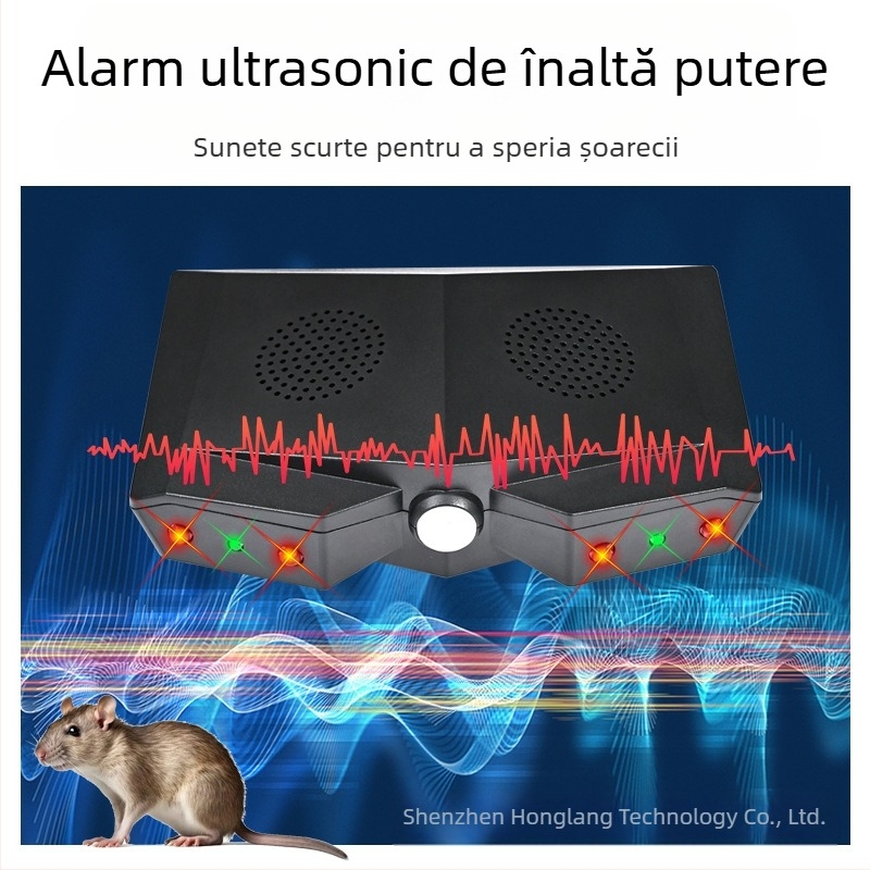 Repeller ultrasonic pentru șoareci și rozătoare, cu flash de înaltă frecvență, senzor complet automat, potrivit pentru depozite și bucătării