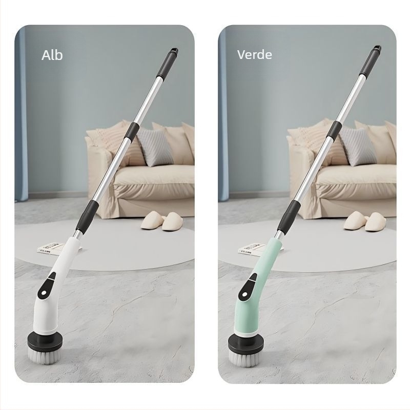 Perie electrică de curățare pentru casă, bucătărie și baie – dual-use, perie lungă și scurtă, manuală, reîncărcabilă, wireless și portabilă; model 9NI1, 25W, 5V, 50Hz