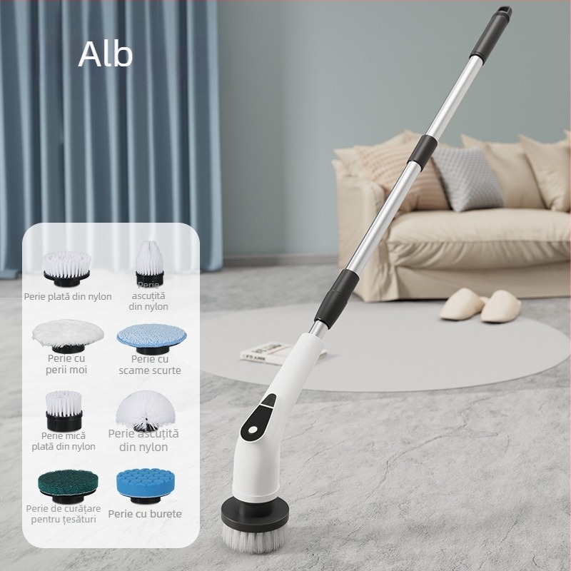 Perie electrică de curățare pentru casă, bucătărie și baie – dual-use, perie lungă și scurtă, manuală, reîncărcabilă, wireless și portabilă; model 9NI1, 25W, 5V, 50Hz