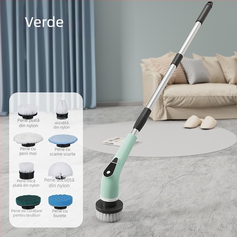 Perie electrică de curățare pentru casă, bucătărie și baie – dual-use, perie lungă și scurtă, manuală, reîncărcabilă, wireless și portabilă; model 9NI1, 25W, 5V, 50Hz