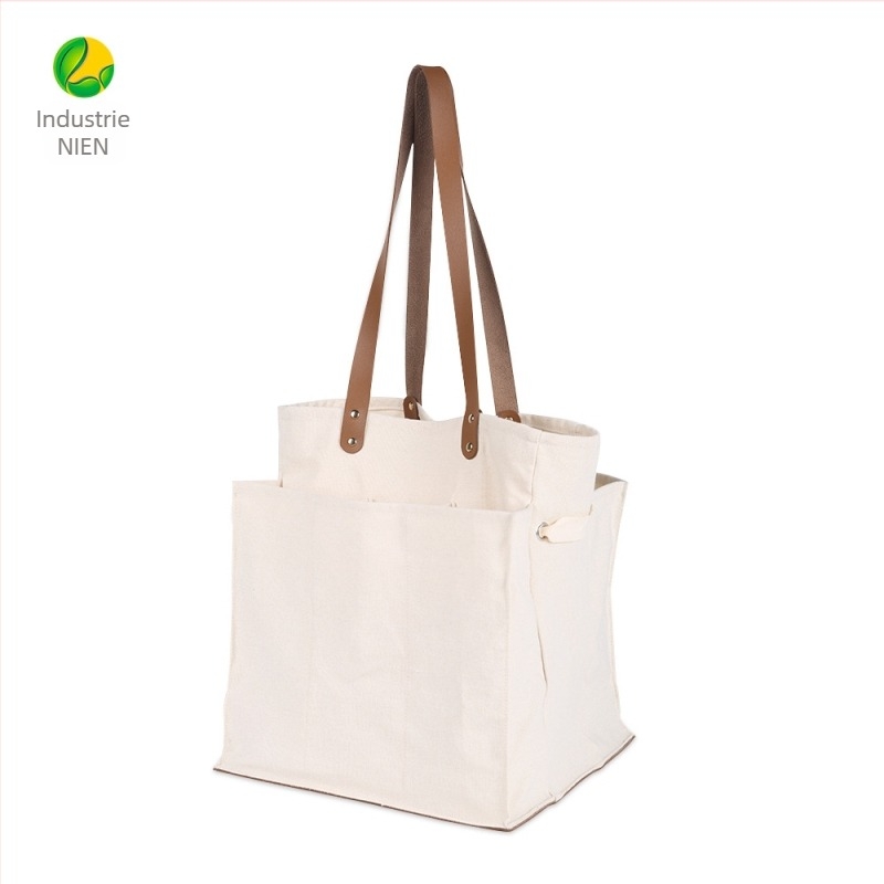 Geantă de cumpărături din pânză împărțită, cu model portabil din piele pentru depozitare – 100% bumbac; partea de jos și părțile laterale; imprimare prin transfer termic; greutate 340 g