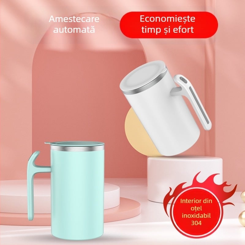 Cană de cafea cu amestec automat și rotire magnetică, oțel inoxidabil 304, 320 g, logo personalizabil
