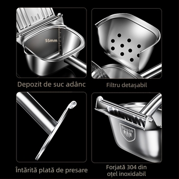 Storcător manual de fructe și legume — portabil pentru camping, detașabil, din oțel inoxidabil 304, multifuncțional, storcător de lămâi