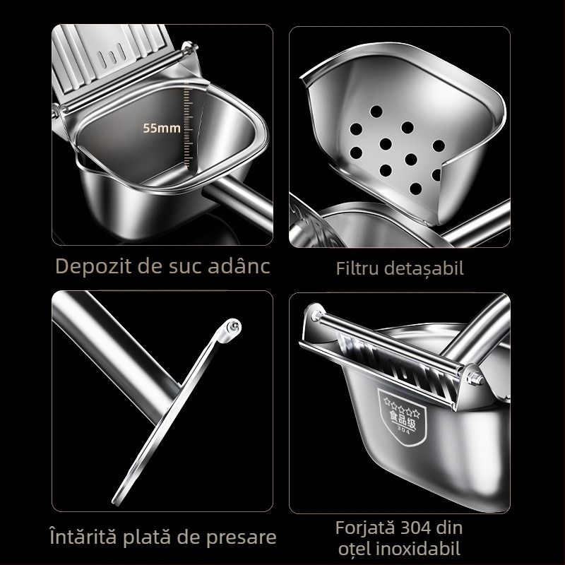 Storcător manual de fructe și legume — portabil pentru camping, detașabil, din oțel inoxidabil 304, multifuncțional, storcător de lămâi
