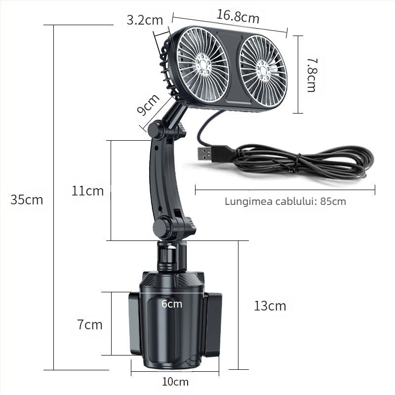Ventilator auto cu suport pentru pahar multifuncțional, carcasă din ABS, modelul 9056, pentru panoul de bord, personalizare disponibilă