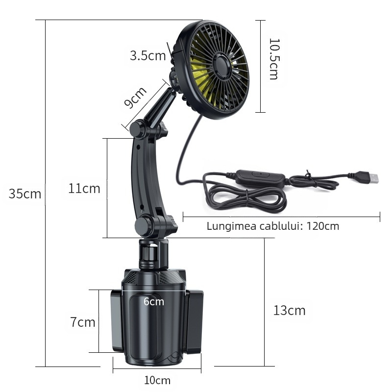 Ventilator auto cu suport pentru pahar multifuncțional, carcasă din ABS, modelul 9056, pentru panoul de bord, personalizare disponibilă