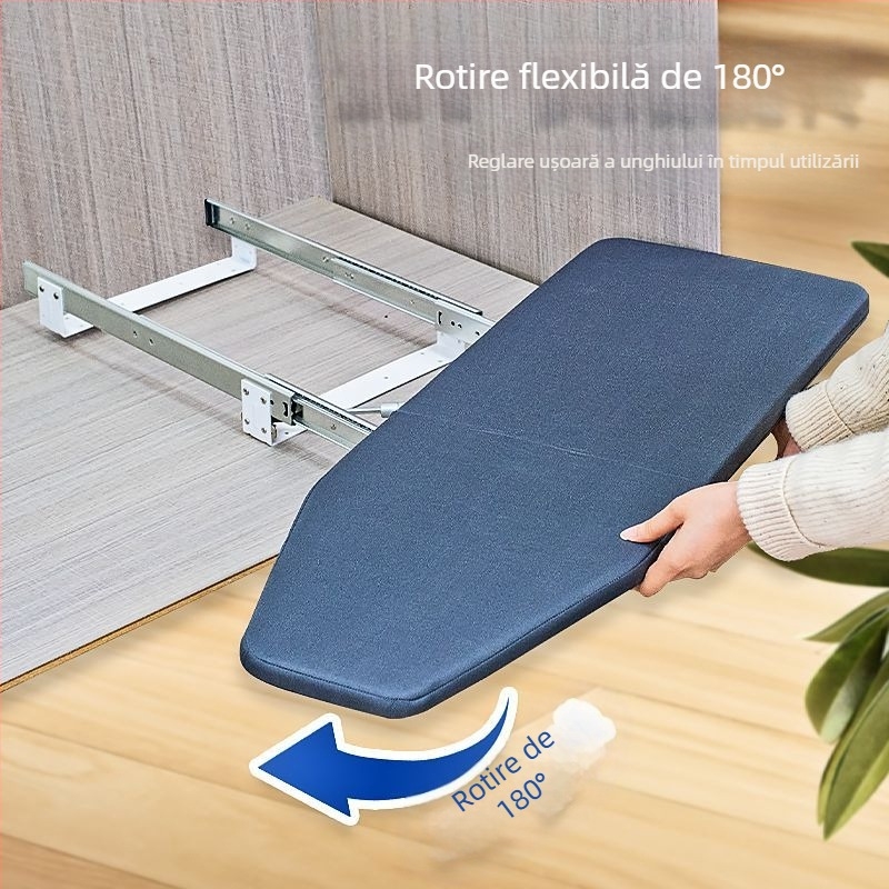 Vicky's Choice Masă de Călcat din Lemn, Pliabilă, cu Şină de Alunecare Silenţioasă, Depozitare Portabilă, Rotire la 180°, Rezistentă la Temperatură Înaltă