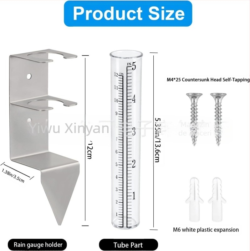 Pluviometru XY-155 din oțel inoxidabil, ramă de montaj cu suport pe coloană pentru exterior/curte, scară 0–7