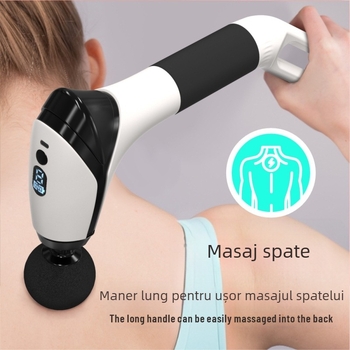 Masaj percutant cu mâner lung, baterie încorporată (1–3 h), 6 capete, motor cu perie, reglaj multi-nivel și viteză
