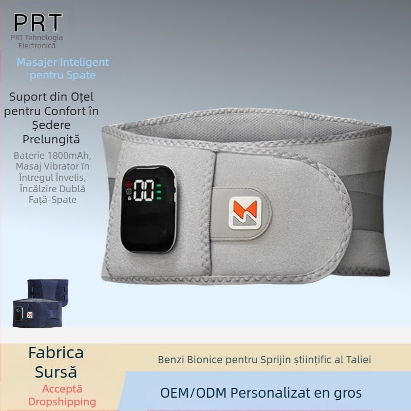 Masaj pentru talie fără fir cu alimentare USB, control tip computer, 3 trepte, vibrație și compresie caldă, 8+ capete de masaj, suport cu placă din oțel încălzită, lansare 2024