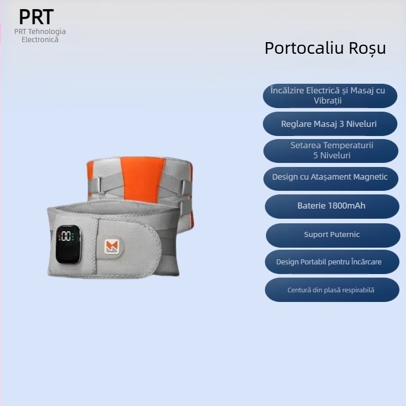 Masaj pentru talie fără fir cu alimentare USB, control tip computer, 3 trepte, vibrație și compresie caldă, 8+ capete de masaj, suport cu placă din oțel încălzită, lansare 2024