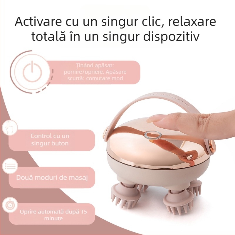 Dispozitiv de masaj pentru cap cu masaj de frământare, baterie reîncărcabilă, control prin buton, GX-610