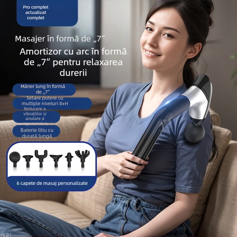 Masaj fascial cu atașament pentru gât, vibrații de înaltă frecvență, 6 capete de masaj, afișaj LCD, 5+ viteze, zgomot sub 36 dB