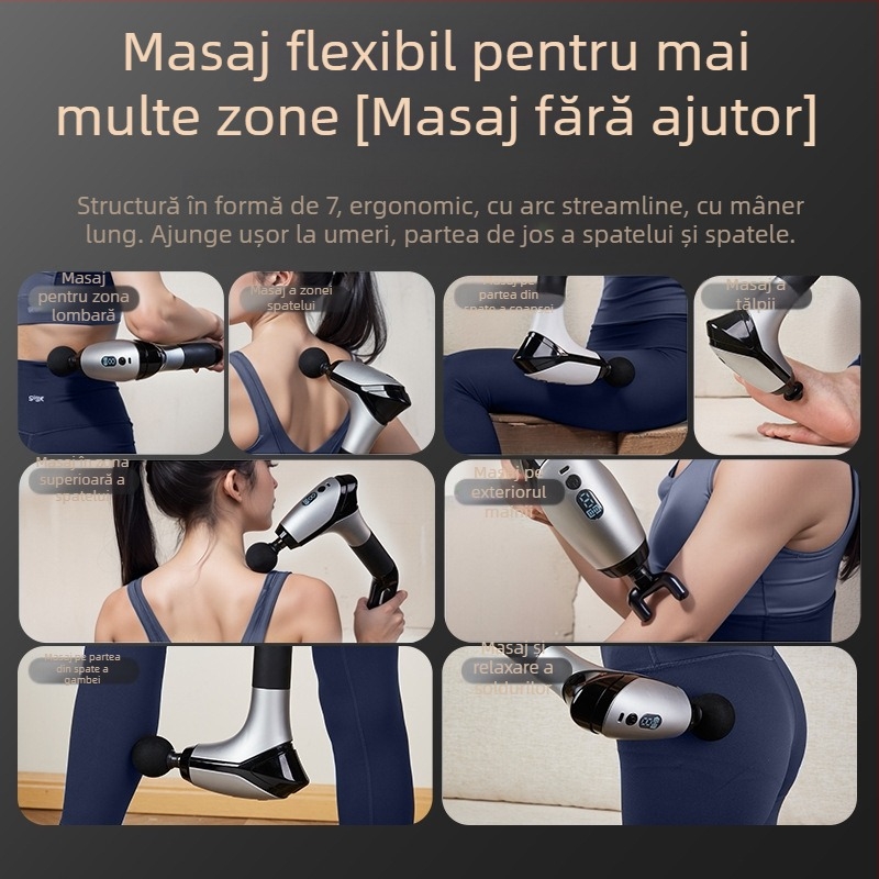 Masaj fascial cu atașament pentru gât, vibrații de înaltă frecvență, 6 capete de masaj, afișaj LCD, 5+ viteze, zgomot sub 36 dB