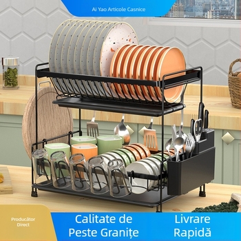 Raft dublu pentru scurgerea vaselor – sârmă de fier, stil modern minimalist, organizator pentru farfurii și boluri