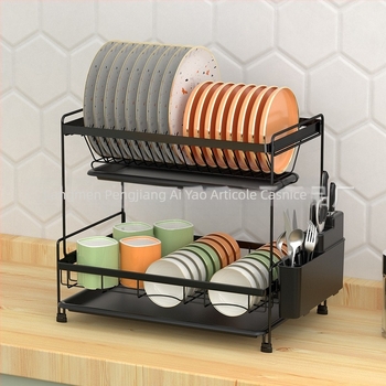 Raft dublu pentru scurgerea vaselor – sârmă de fier, stil modern minimalist, organizator pentru farfurii și boluri