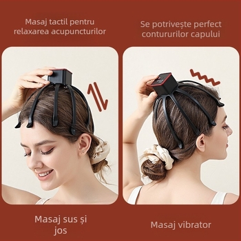 Masaj pentru cap cu vibrații pentru relaxare a scalpului și ajutor la somn – reîncărcabil, complet automat, design multidimensional