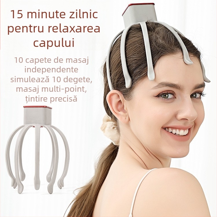 Masaj pentru cap cu vibrații pentru relaxare a scalpului și ajutor la somn – reîncărcabil, complet automat, design multidimensional
