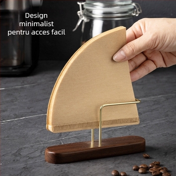 Suport pentru filtre de cafea, vertical în formă de V, universal, din nuc și oțel inoxidabil, pentru filtre V60
